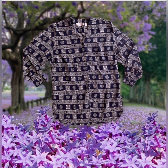 Dana Buchman 100% silk multicolored tunic top Stamped Lightweight blouse Size 12 - Picture 2 of 16